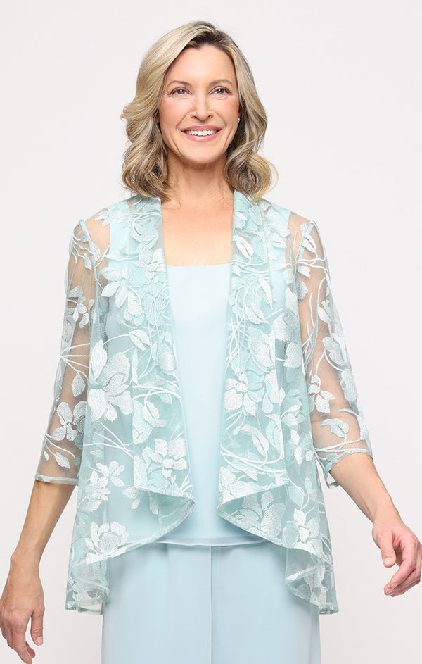 Fresh Mint Scoop Neck Hip-Length Chiffon Twinset with Embroidered Illusion Jacket Alex Evenings 83171963