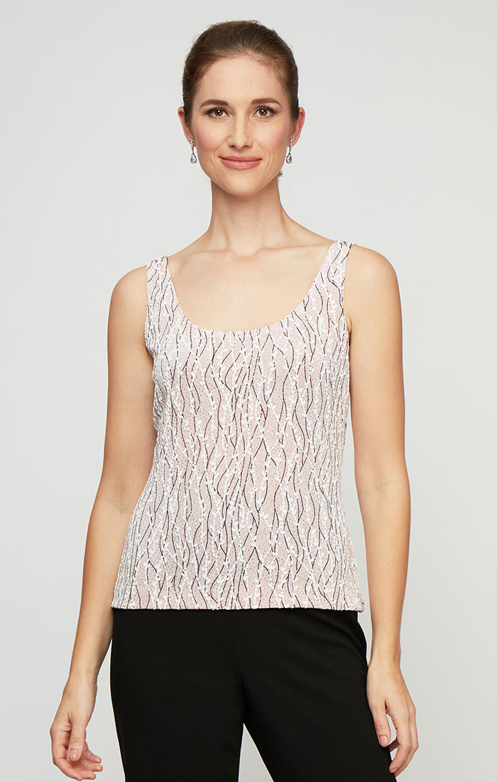 Shell Pink Crew-Neck Sequin Formal Jacket and Top Set with Keyhole Front Petite Alex Evenings 82211475