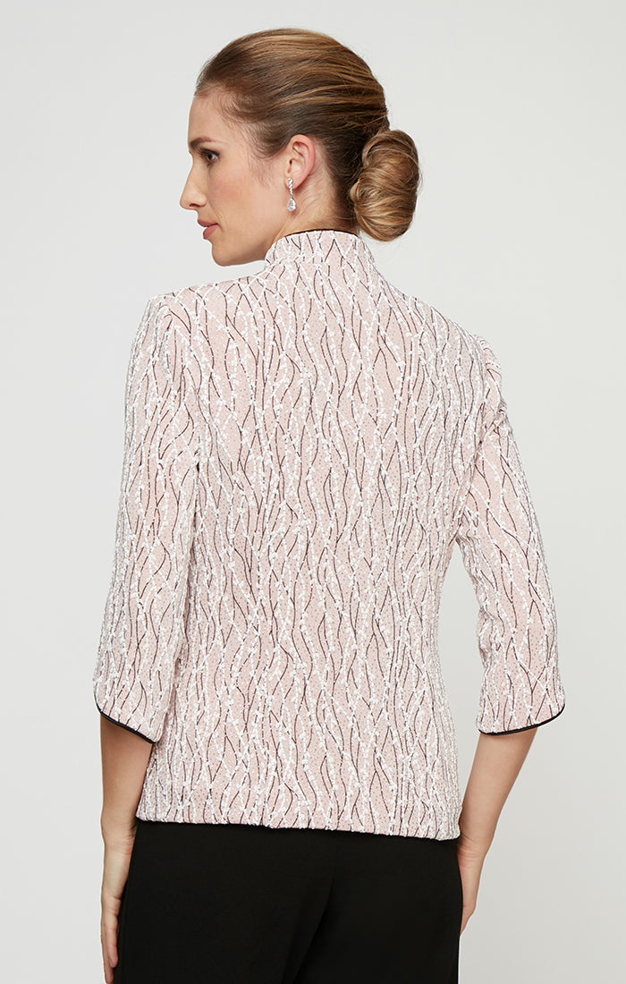 Shell Pink Crew-Neck Sequin Formal Jacket and Top Set with Keyhole Front Petite Alex Evenings 82211475