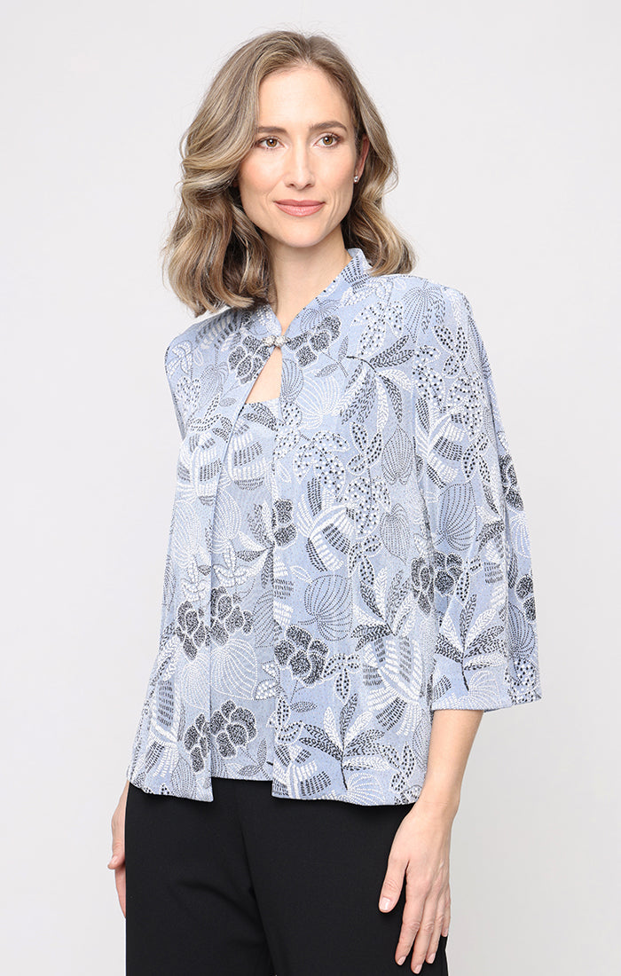 Hydrangea High-Neck Hip-Length Lace Formal Top Jacket Set with Keyhole Detail Alex Evenings 84211652