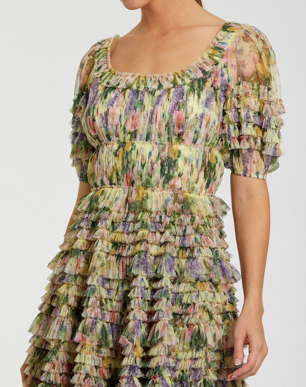 Cocktail Dresses Mini Short Ruffle Floral Cocktail Dress Mac Duggal 8327 Yellow Multi