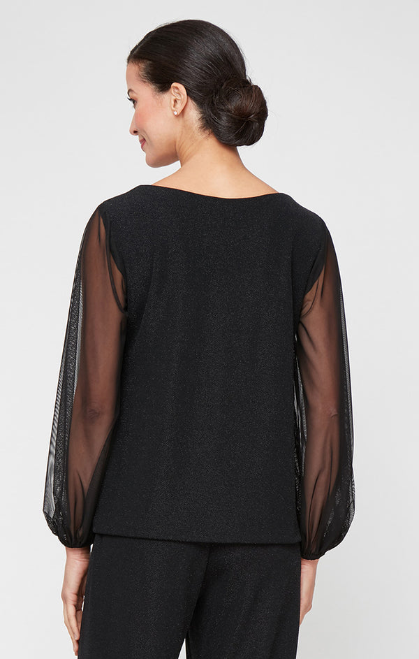 Black Boat Neck Hip Length Knit Formal Top Pearl Alex Evenings 8227838