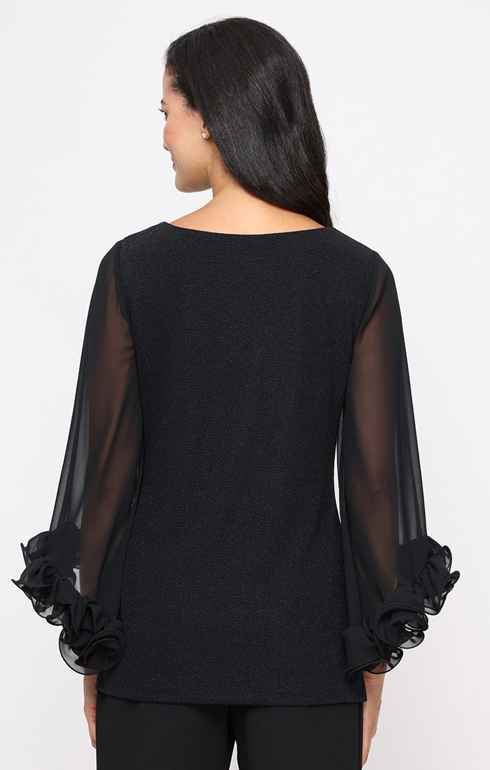 Top Ruffle Metallic Glitter Formal Top Black