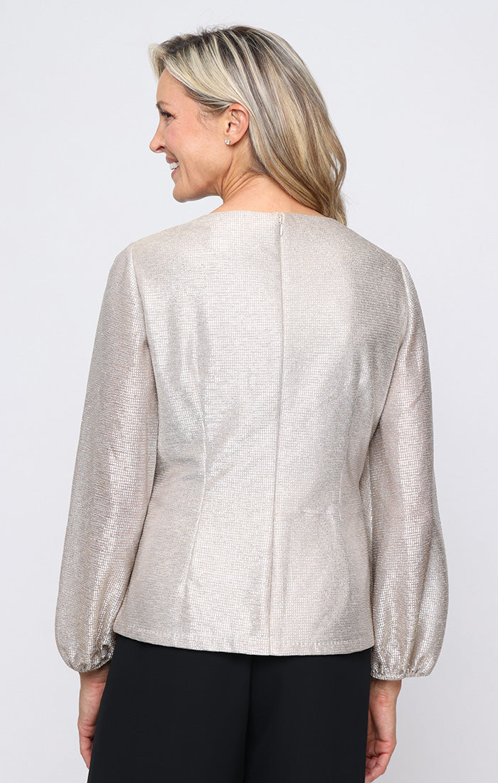Top Long Sleeve Metallic Formal Top Alex Evenings 8327894 Taupe