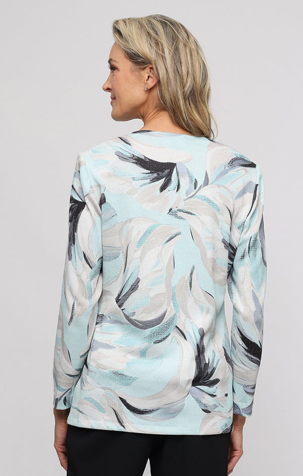 Mint Multi Scoop Neck Printed Chiffon Two-Piece Top with Open Front Jacket Alex Evenings 8427900