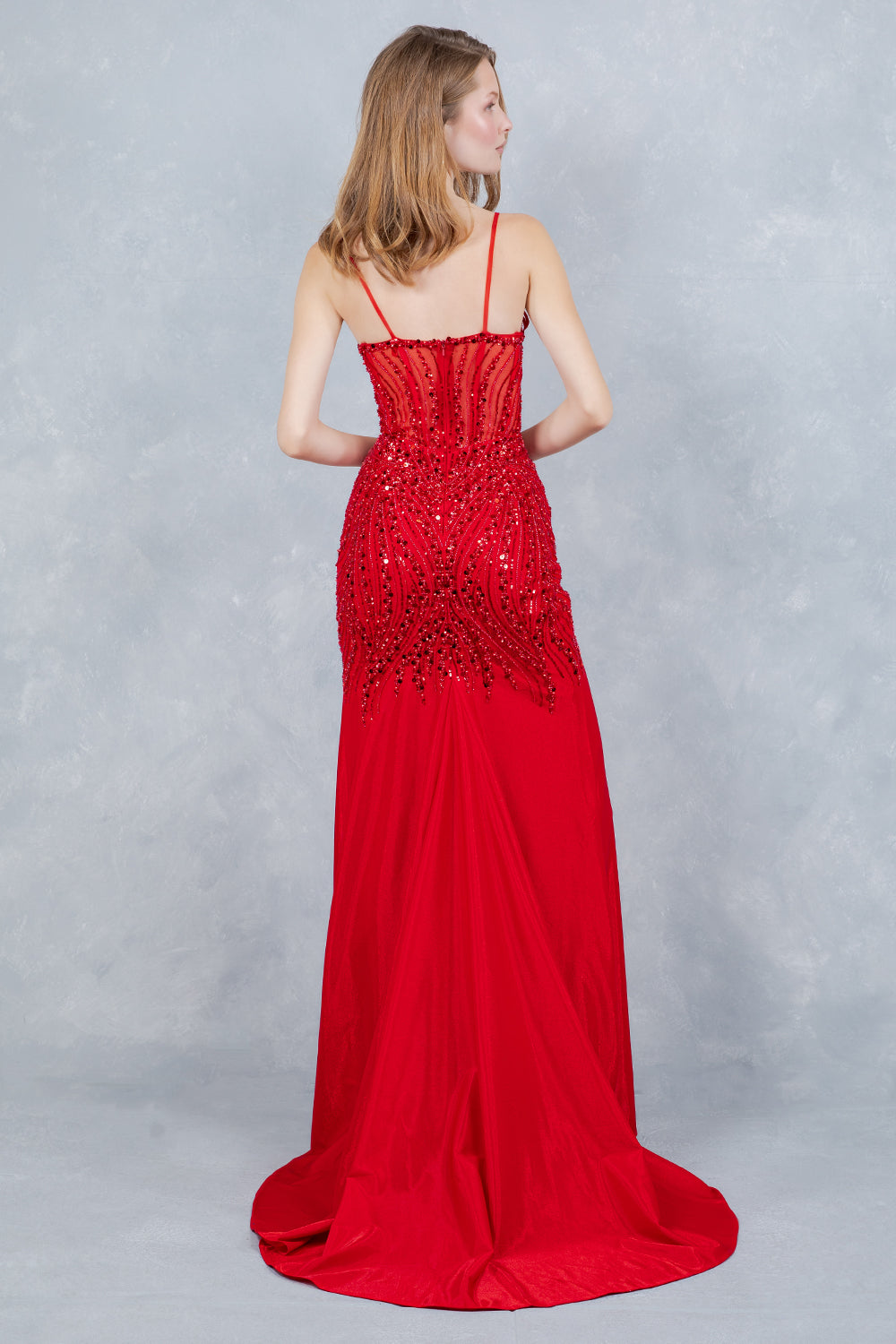 Prom Dresses Long Formal Sequin Slit Evening Prom Dress Cinderella Couture 8329J Red