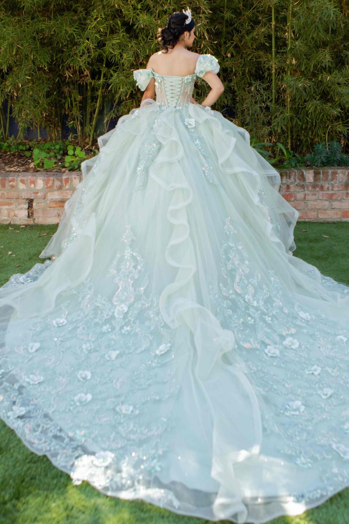Quinceniera Dresses Long Ball Gown 3D Floral Quinceanera Dress Sage
