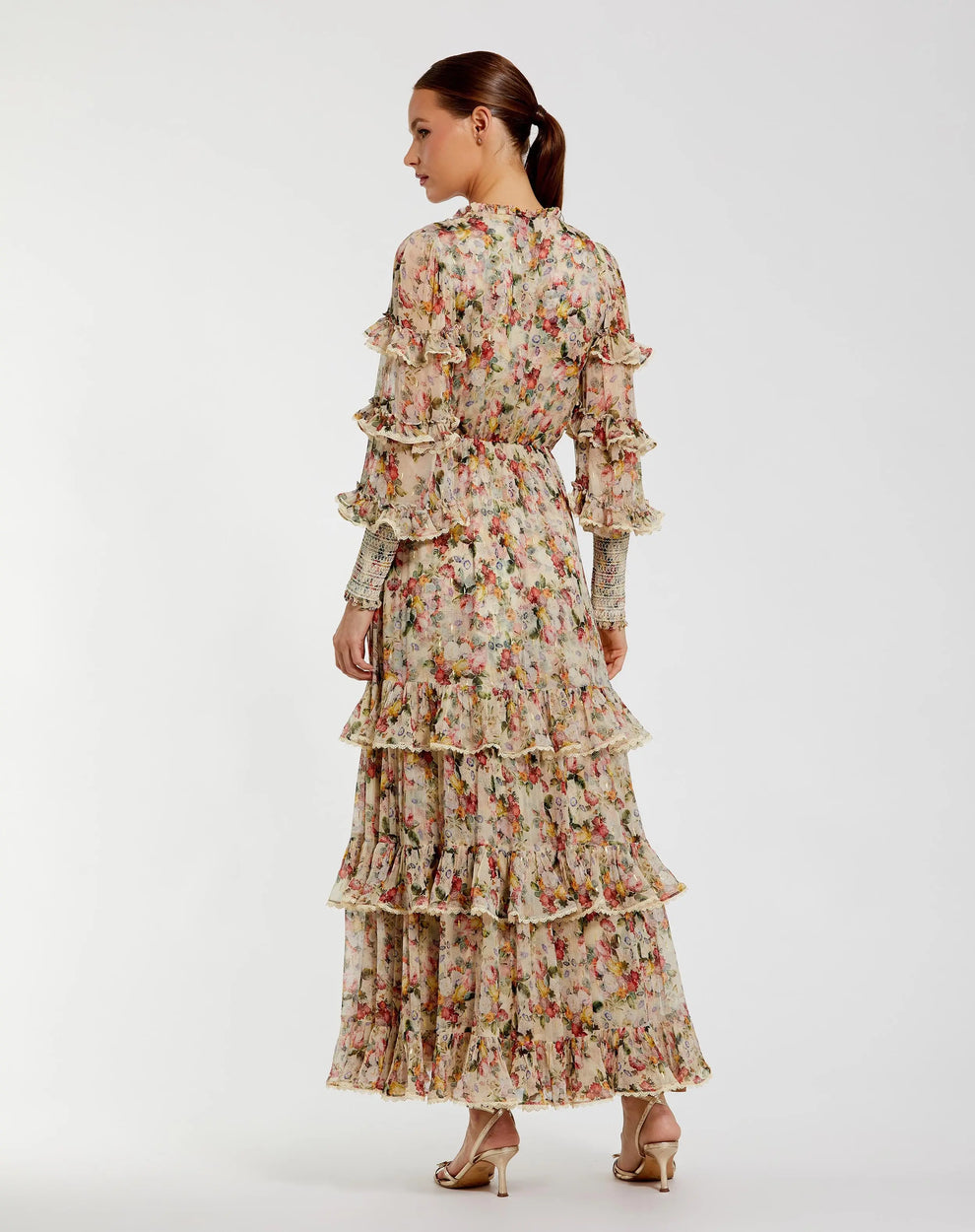 Cocktail Dresses Long Sleeve Tea Length Ruffle Short Cocktail Dress Mac Duggal 8334 Yellow Multi