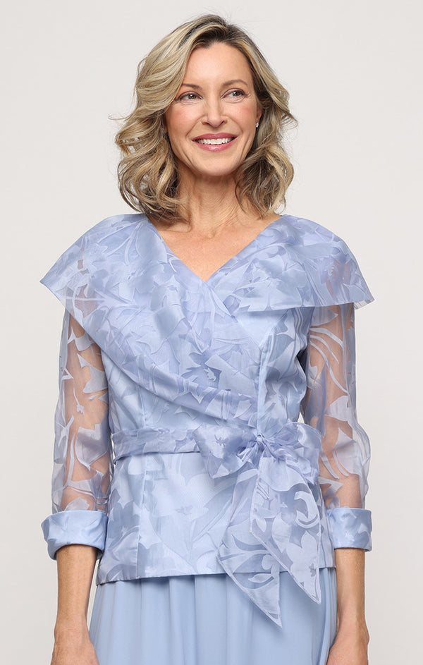 Hydrangea Top V-Neck Hip Length Organza Evening Bow Alex Evenings 8342015