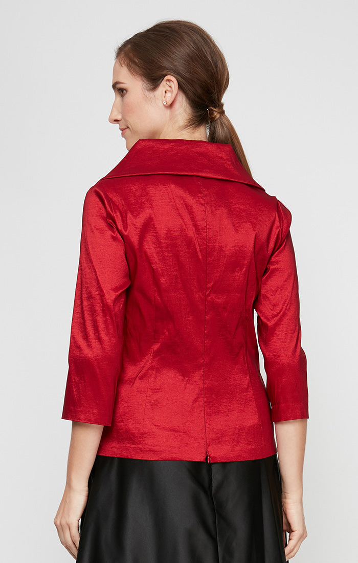 Top Shawl Collar Waist-Length Taffeta Formal Top Wrap Jacket Alex Evenings 8366625 Red