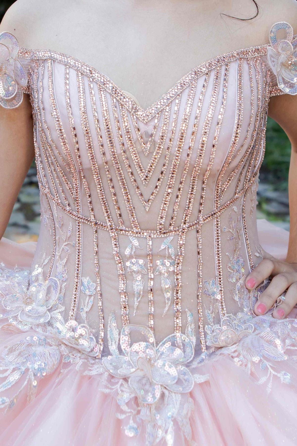 Quinceniera Dresses Ball Gown Sequin Floral Applique Quinceanera Dress Cinderella Couture 8370J Rose Gold