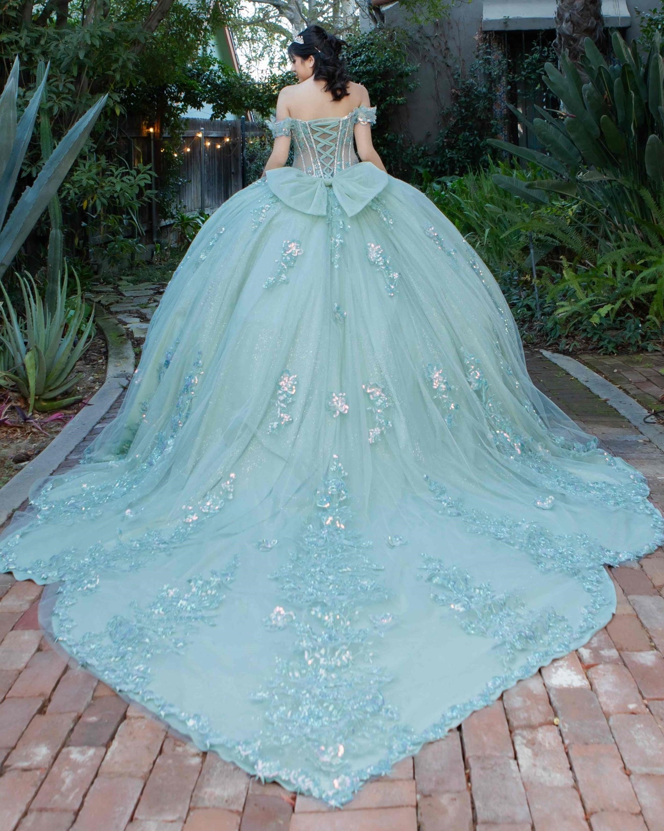 Quinceniera Dresses Ball Gown Sequin Floral Applique Quinceanera Dress Cinderella Couture 8370J Sage