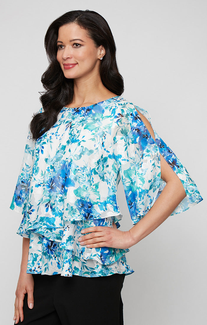 Ivory Multi Alex Evenings 8375959 Formal Printed Floral Top Blouse