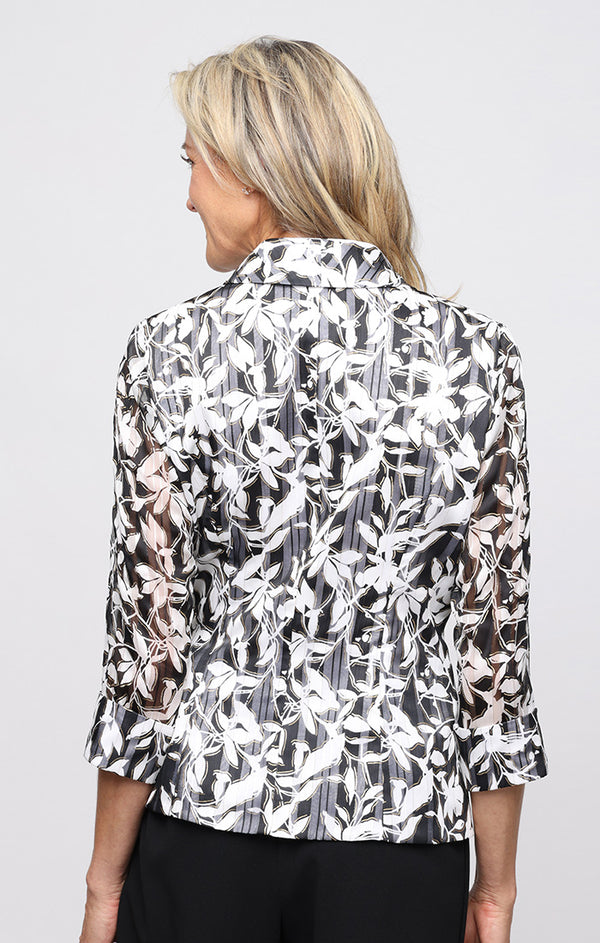 Top Shawl Collar Hip-Length Formal Top Floral Chiffon Wrap Jacket Alex Evenings 8375980 Black Ivory