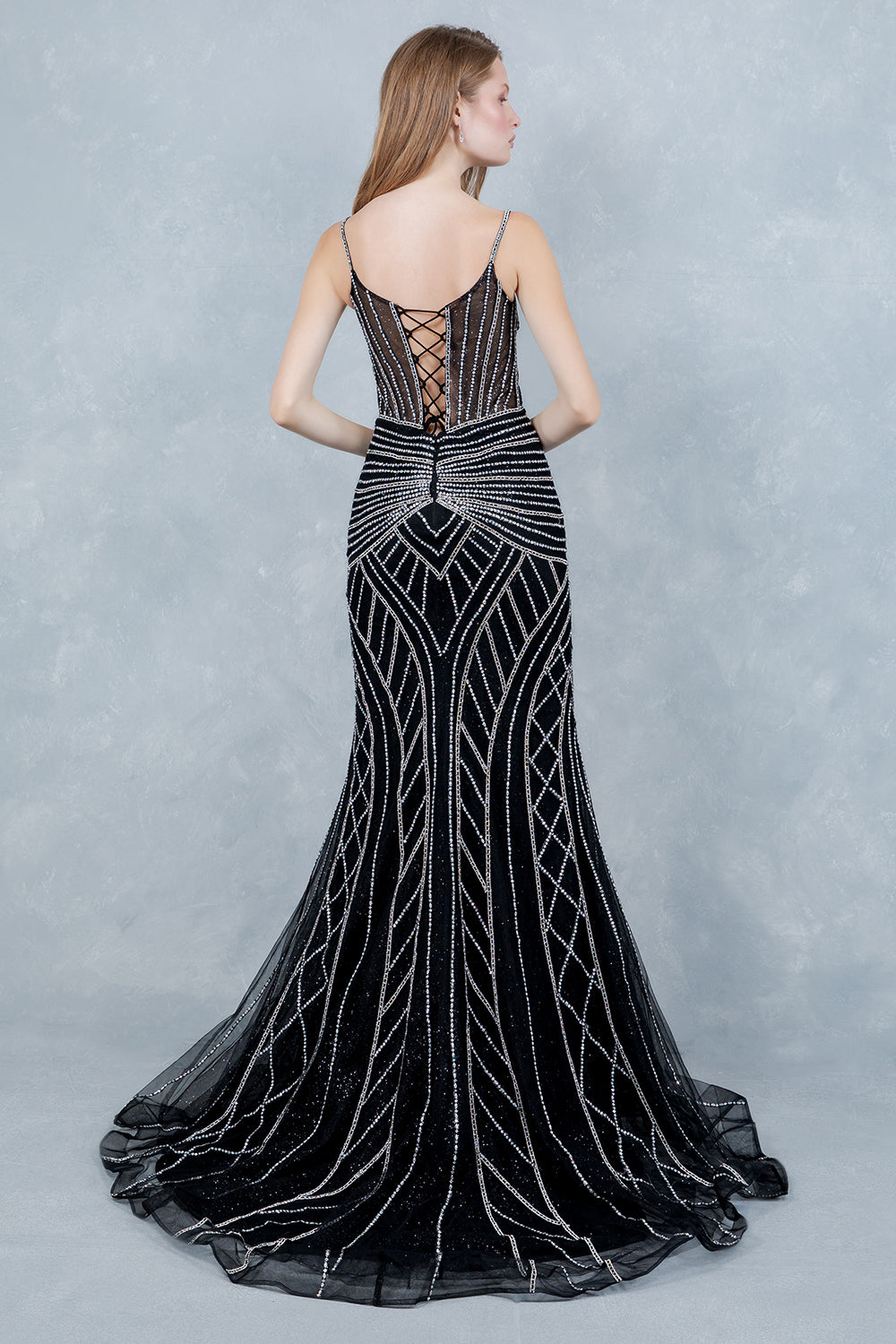 Prom Dresses Long Beaded Formal Corset Mermaid Prom Dress Cinderella Couture 8376J Black