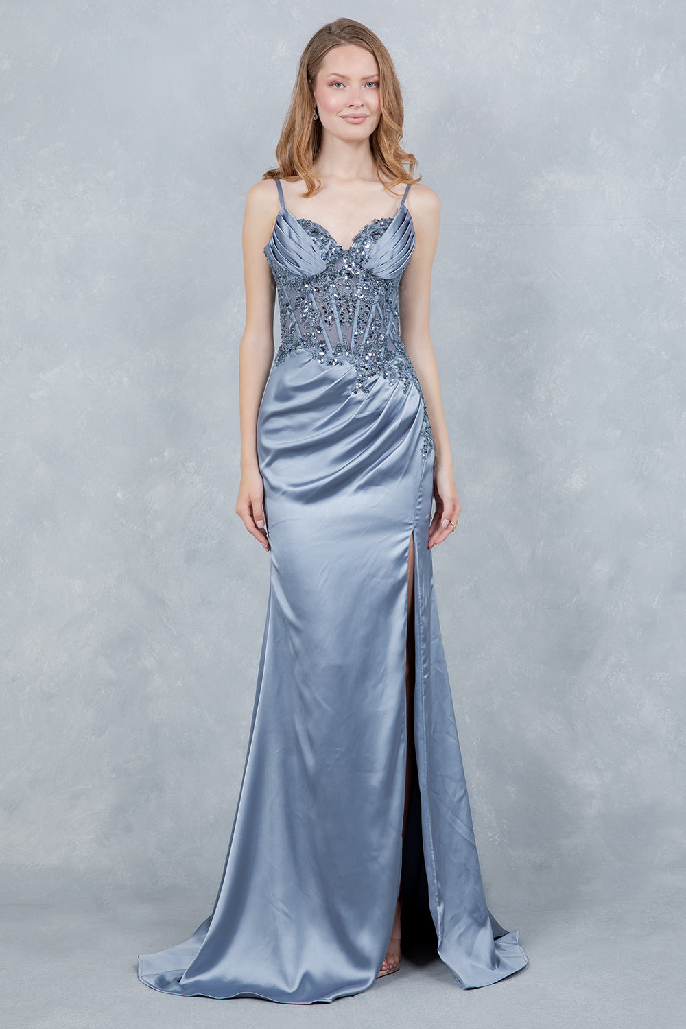 Prom Dresses Long Formal Sequin Lace Prom Dress Cinderella Couture 8377J Dusty Blue