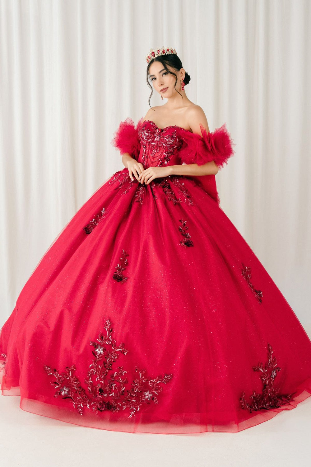 Quinceniera Dresses Long Glitter Corset Quinceanera Dress Cinderella Couture 8380J Burgundy
