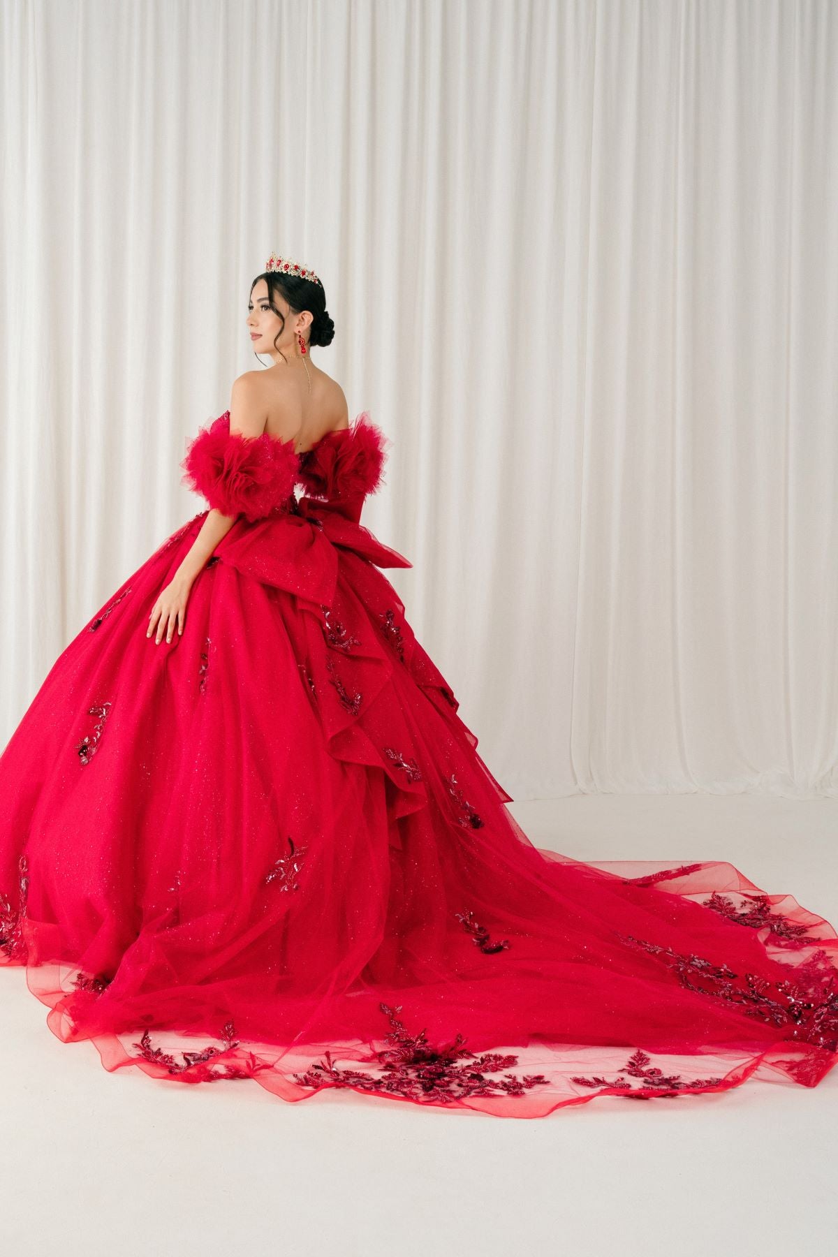 Quinceniera Dresses Long Glitter Corset Quinceanera Dress Cinderella Couture 8380J Burgundy