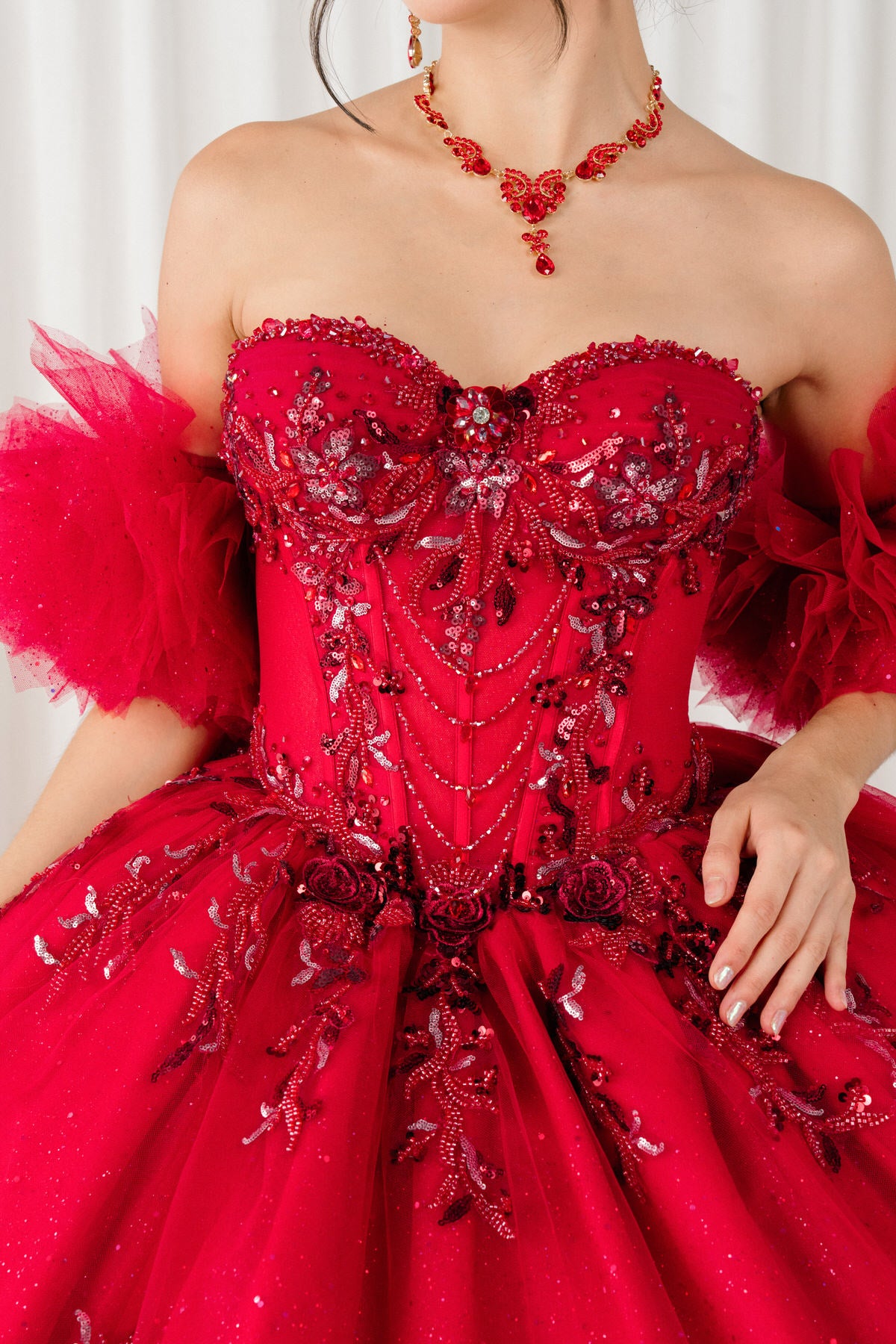 Quinceniera Dresses Long Glitter Corset Quinceanera Dress Cinderella Couture 8380J Burgundy