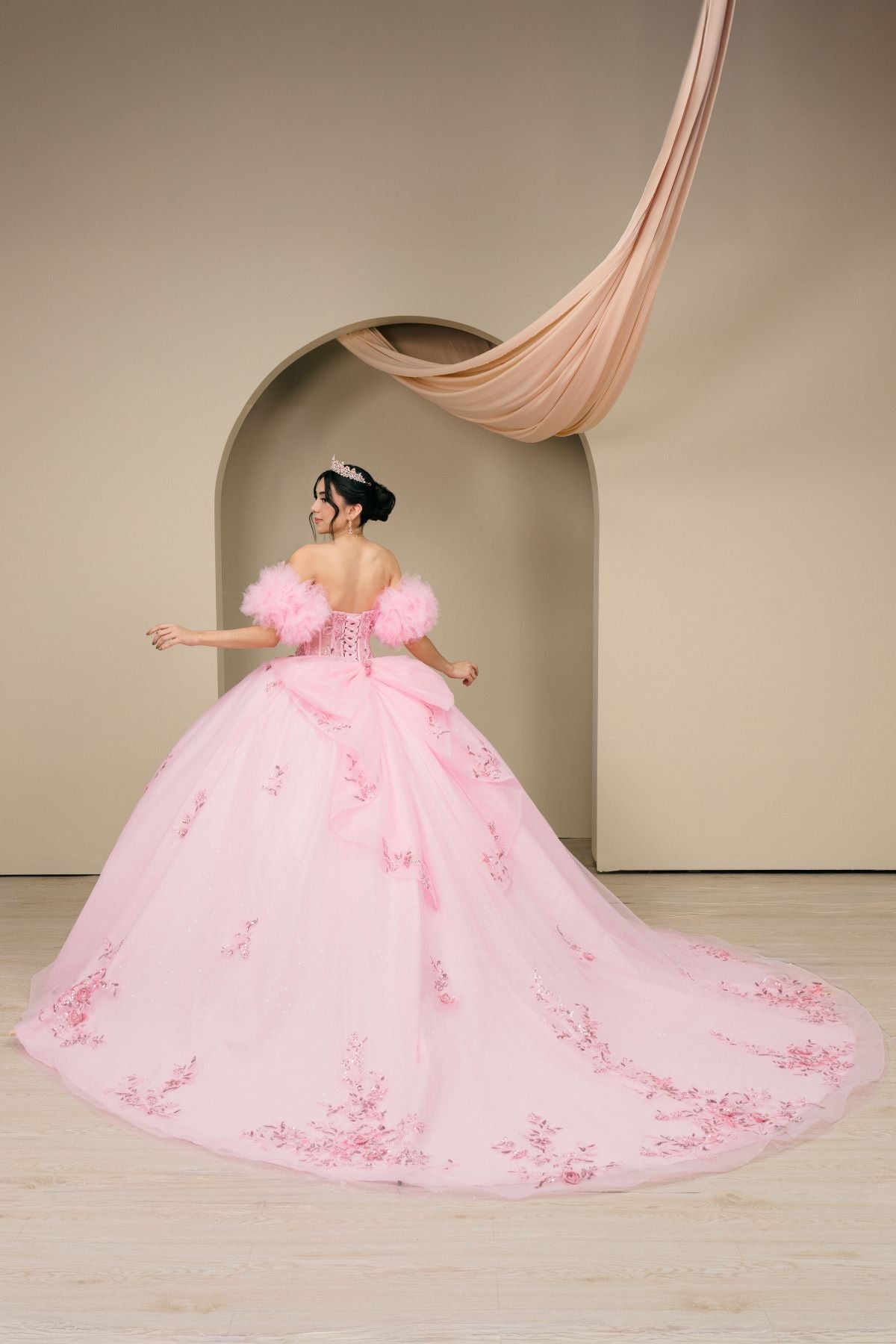 Quinceniera Dresses Long Glitter Corset Quinceanera Dress Cinderella Couture 8380J Pink