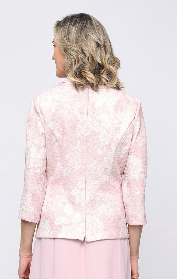 Top V-Neck Hip-Length Floral Jacquard Formal Top With Jacket Alex Evenings 8381263 Shell Pink