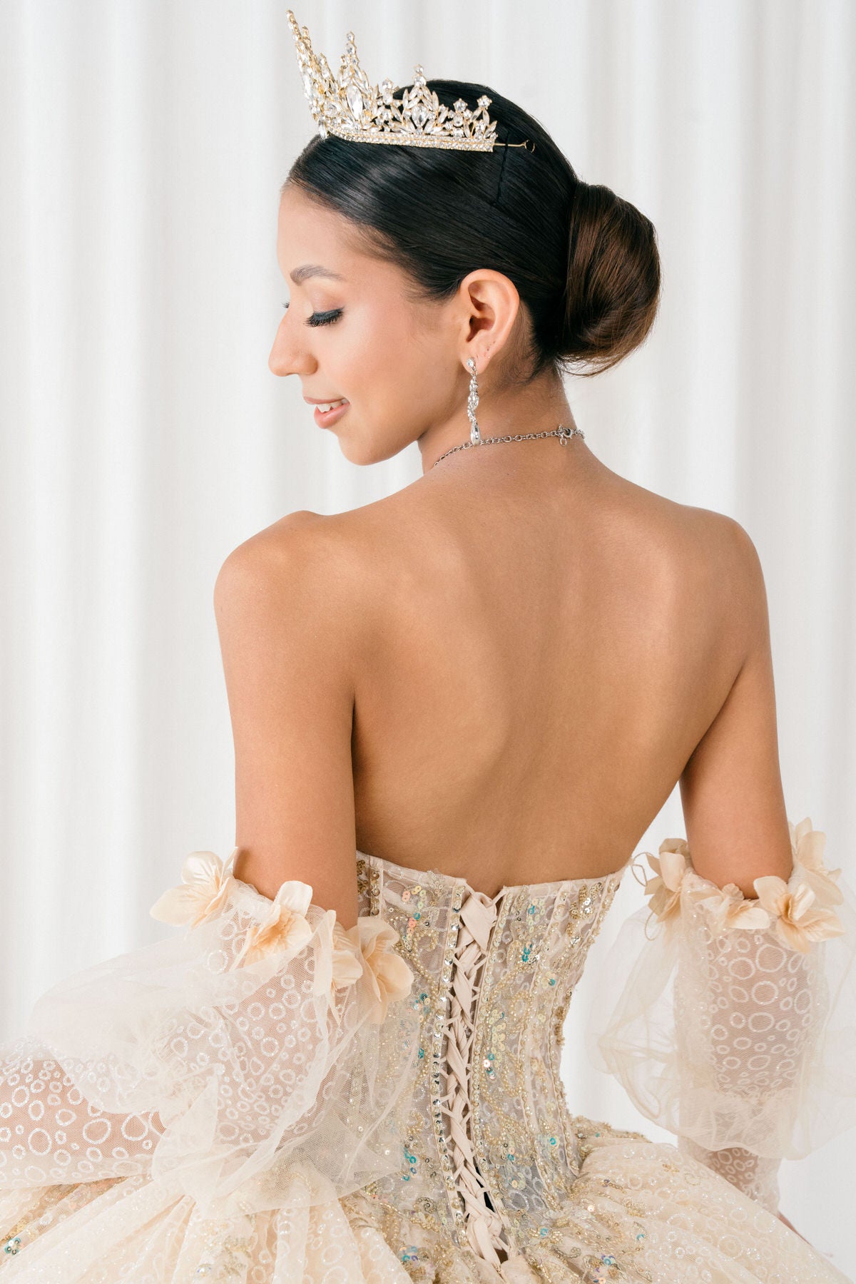 Quinceniera Dresses Beaded Long Sequin Ball Gown Quinceanera Dress Cinderella Couture 8385J Champagne