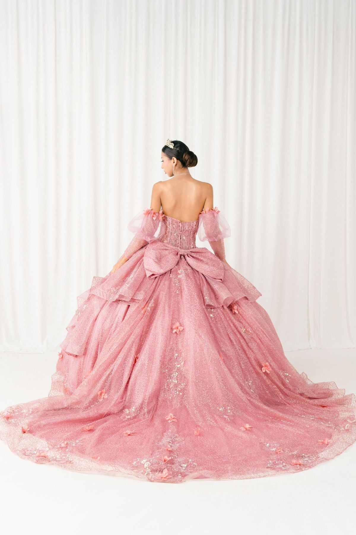Quinceniera Dresses Beaded Long Sequin Ball Gown Quinceanera Dress Cinderella Couture 8385J Dusty Rose
