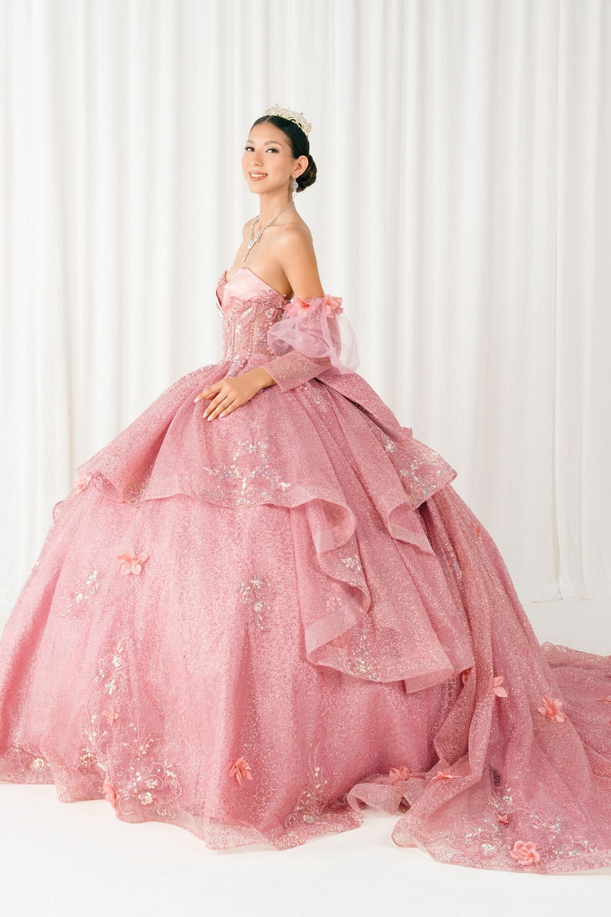 Quinceniera Dresses Beaded Long Sequin Ball Gown Quinceanera Dress Cinderella Couture 8385J Dusty Rose