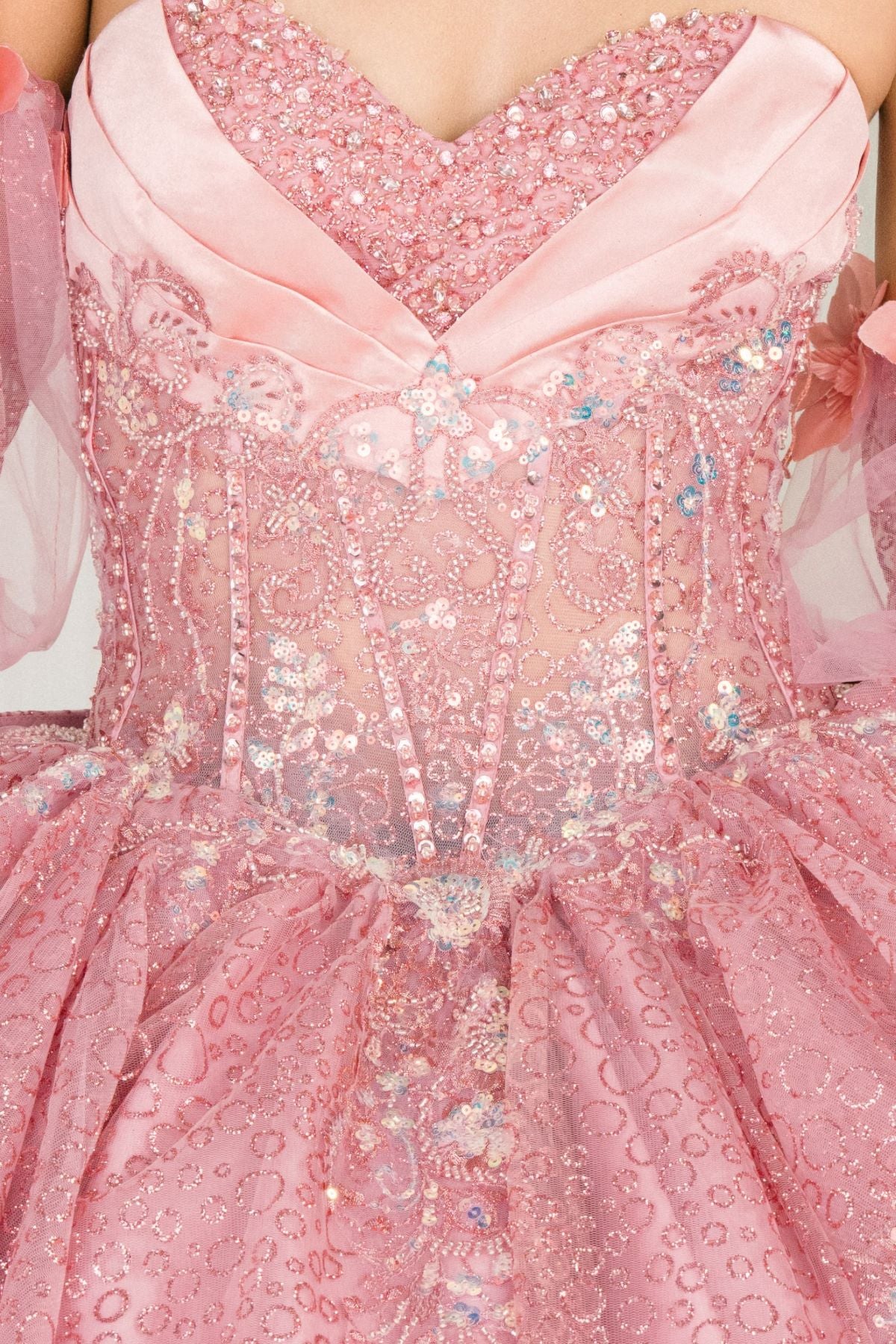 Quinceniera Dresses Beaded Long Sequin Ball Gown Quinceanera Dress Cinderella Couture 8385J Dusty Rose