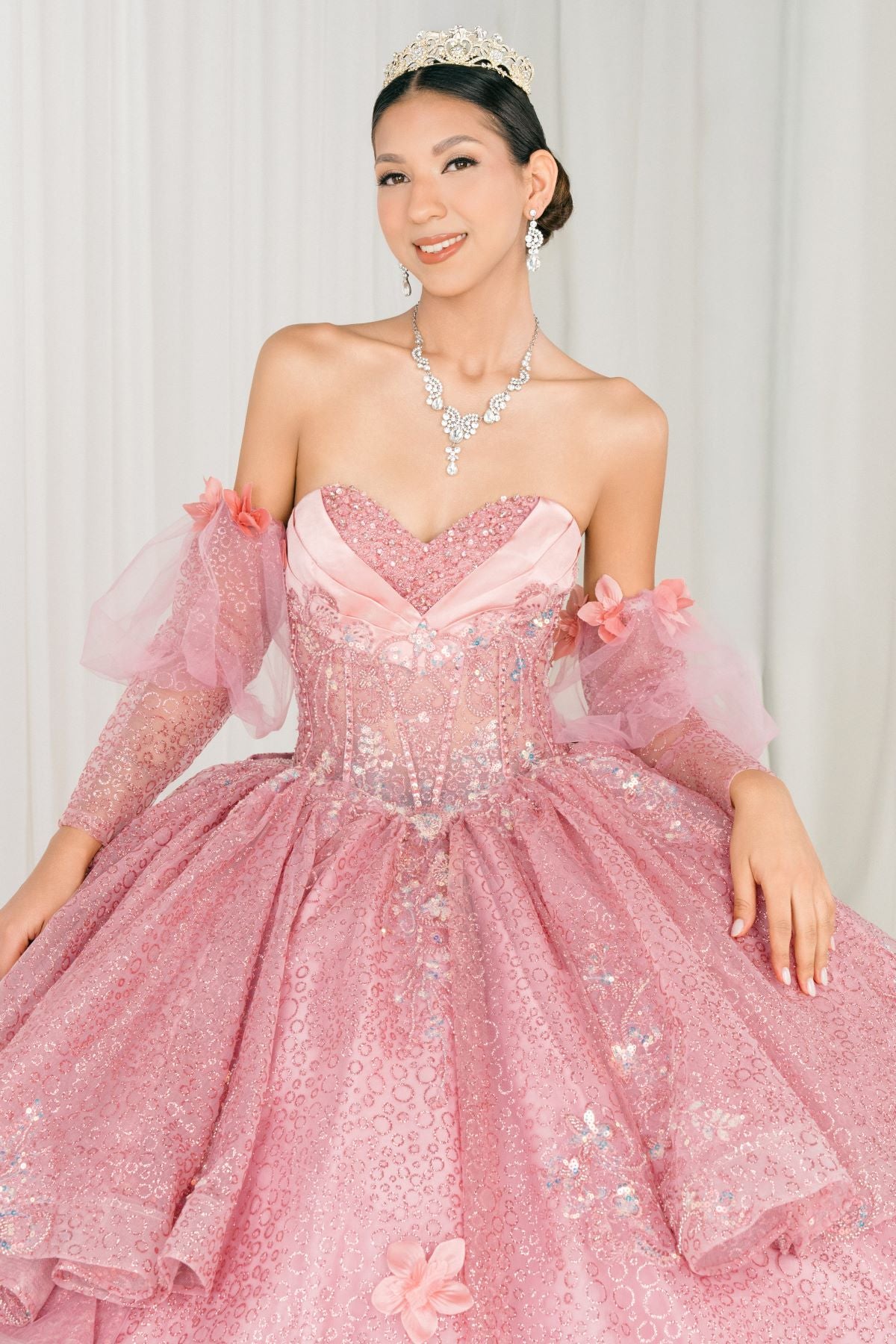 Quinceniera Dresses Beaded Long Sequin Ball Gown Quinceanera Dress Cinderella Couture 8385J Dusty Rose
