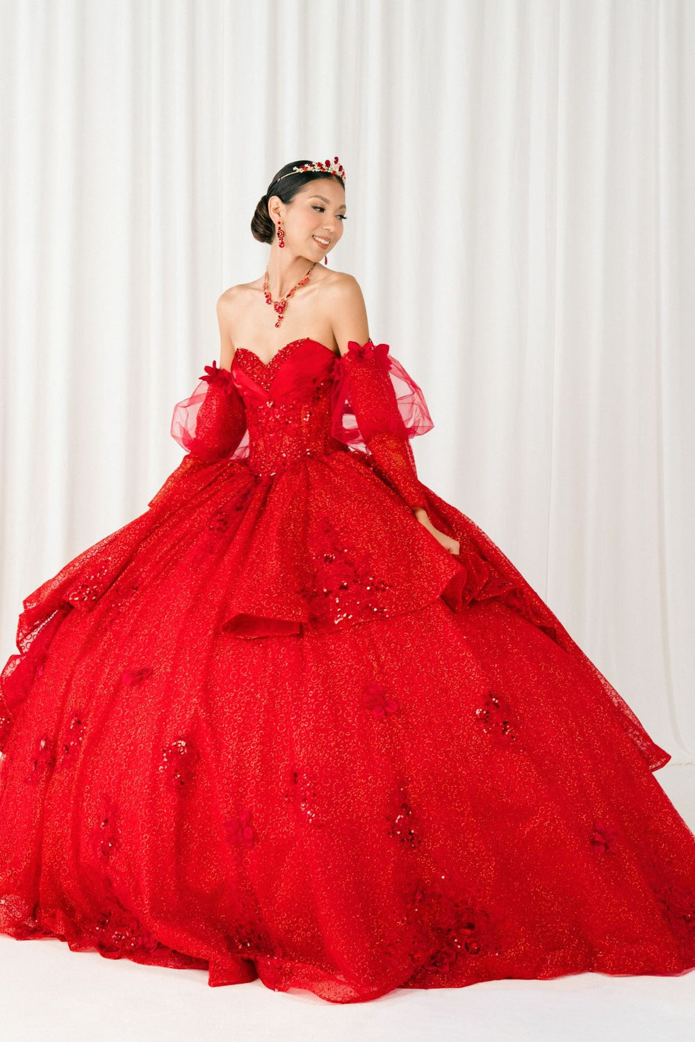 Quinceniera Dresses Beaded Long Sequin Ball Gown Quinceanera Dress Cinderella Couture 8385J Red