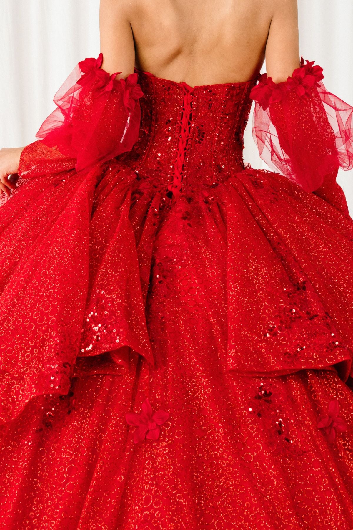 Quinceniera Dresses Beaded Long Sequin Ball Gown Quinceanera Dress Cinderella Couture 8385J Red