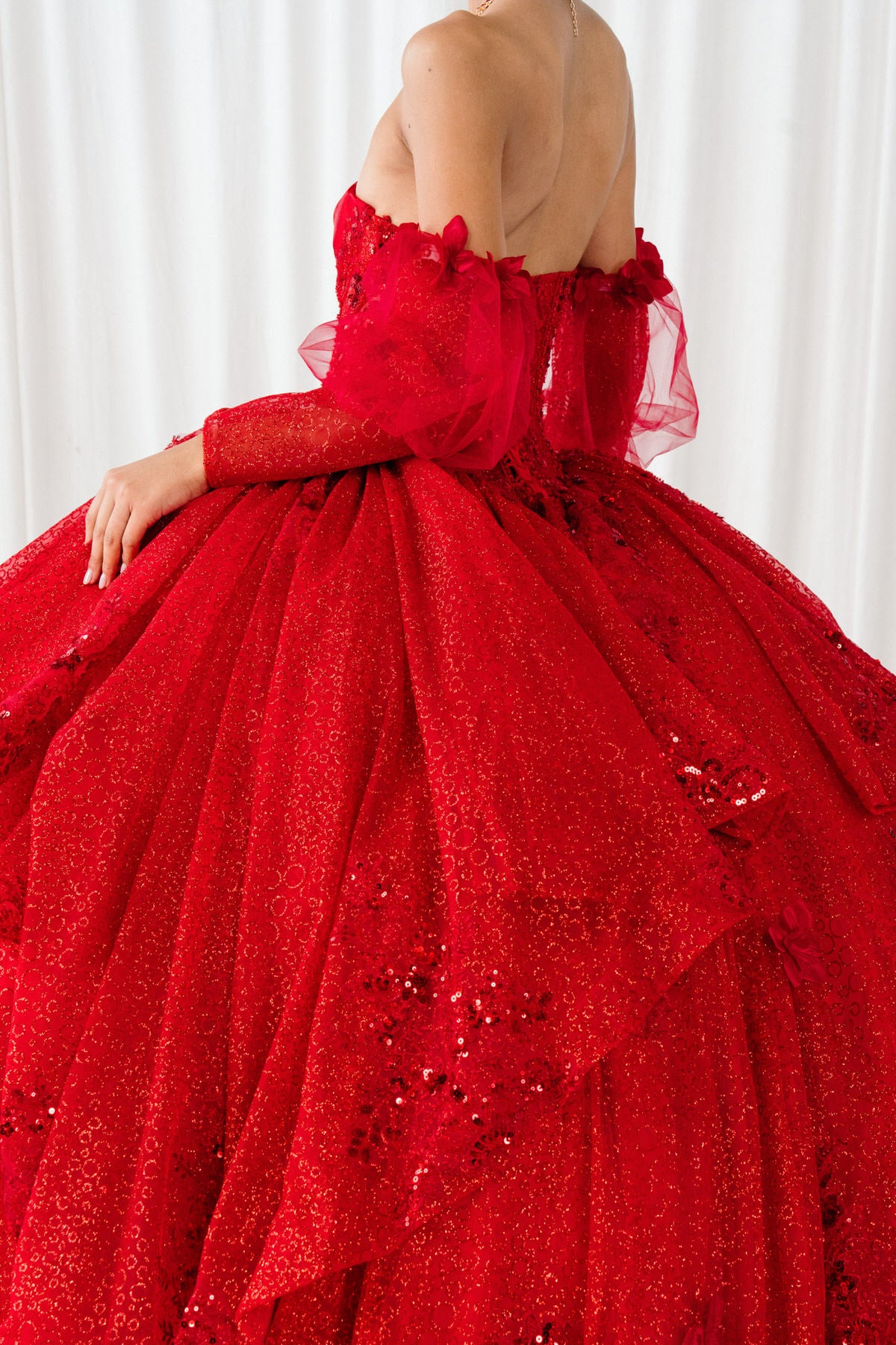 Quinceniera Dresses Beaded Long Sequin Ball Gown Quinceanera Dress Cinderella Couture 8385J Red