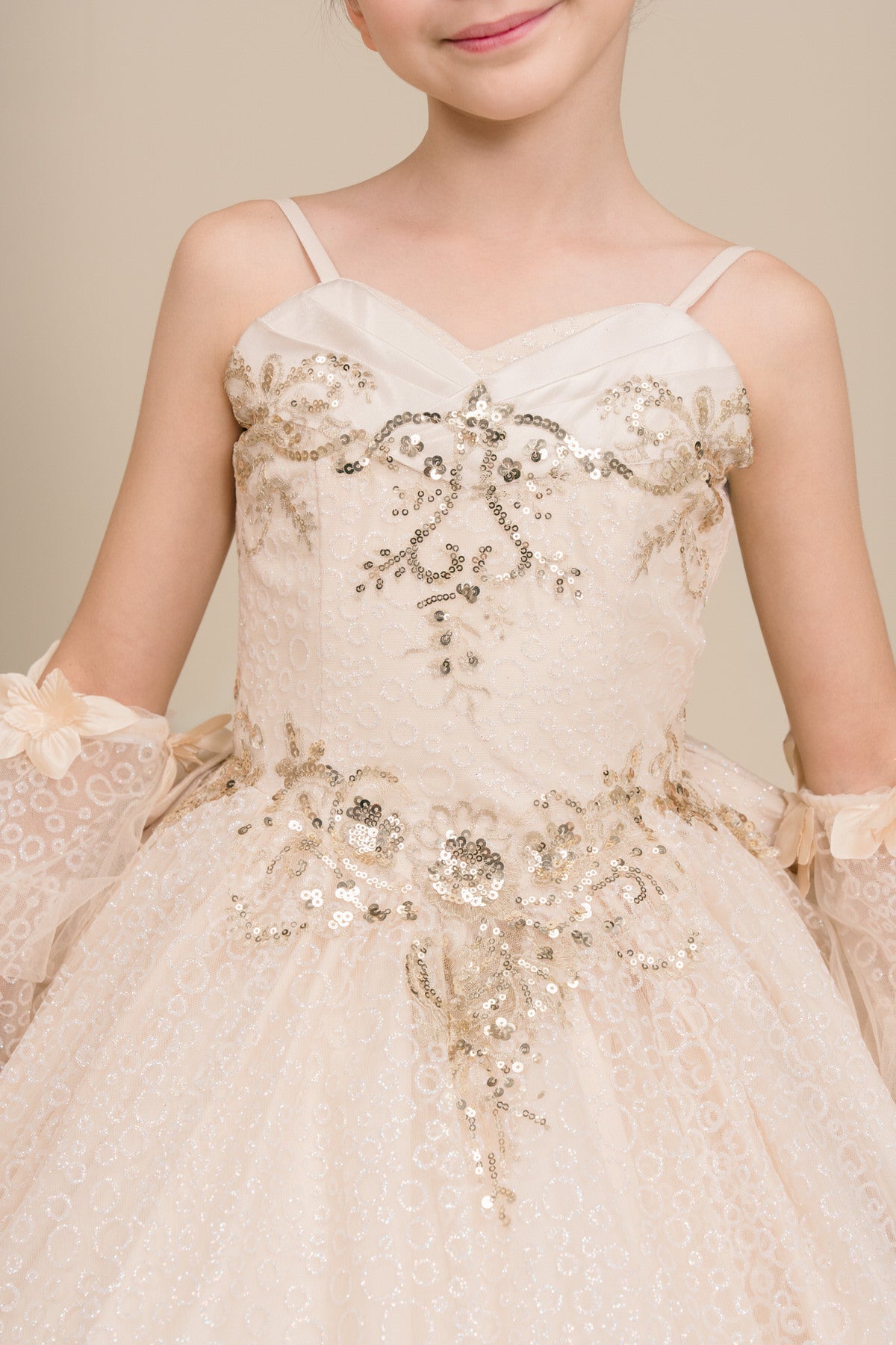 Flower Girl Dresses Applique Glitter Ball Gown Floral Flower Girl Dress Champagne