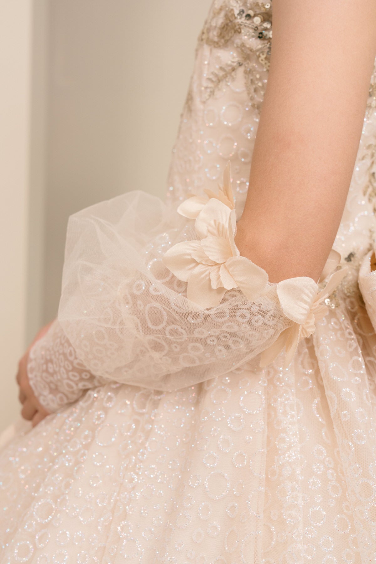 Flower Girl Dresses Applique Glitter Ball Gown Floral Flower Girl Dress Champagne