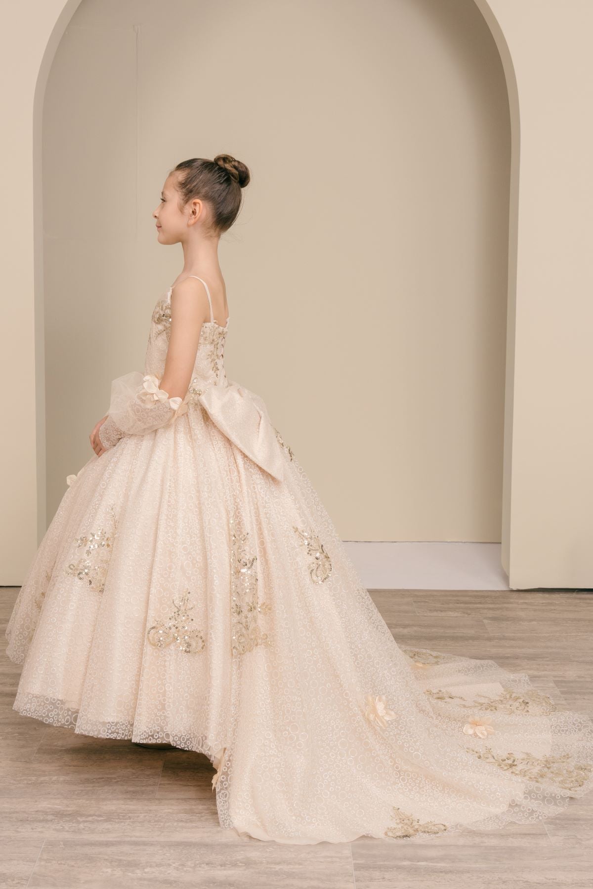 Flower Girl Dresses Applique Glitter Ball Gown Floral Flower Girl Dress Champagne