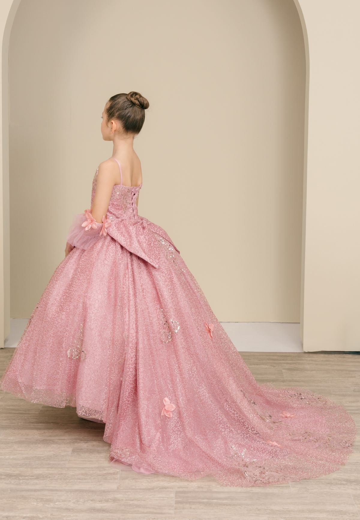 Flower Girl Dresses Applique Glitter Ball Gown Floral Flower Girl Dress Dusty Rose