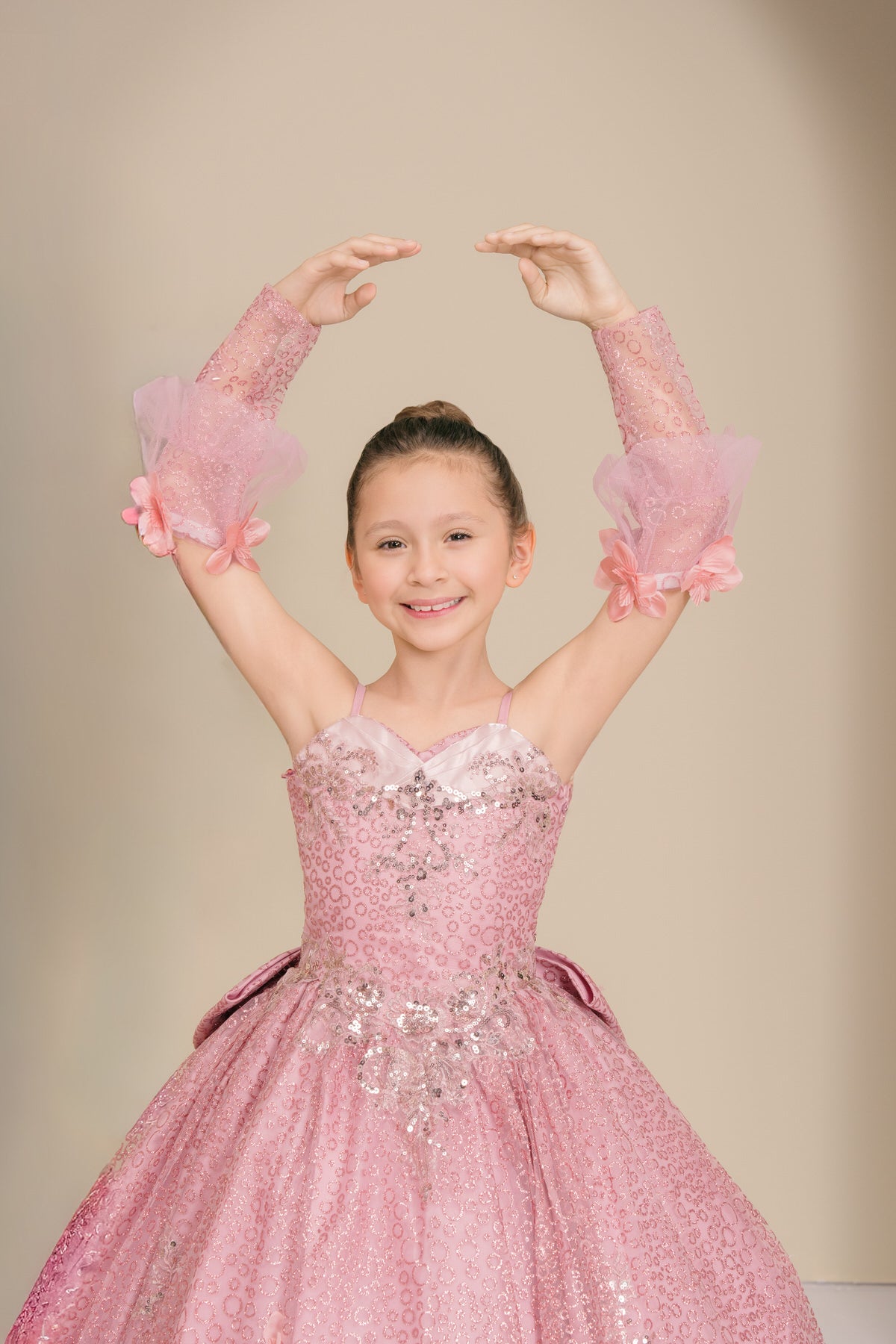 Flower Girl Dresses Applique Glitter Ball Gown Floral Flower Girl Dress Dusty Rose