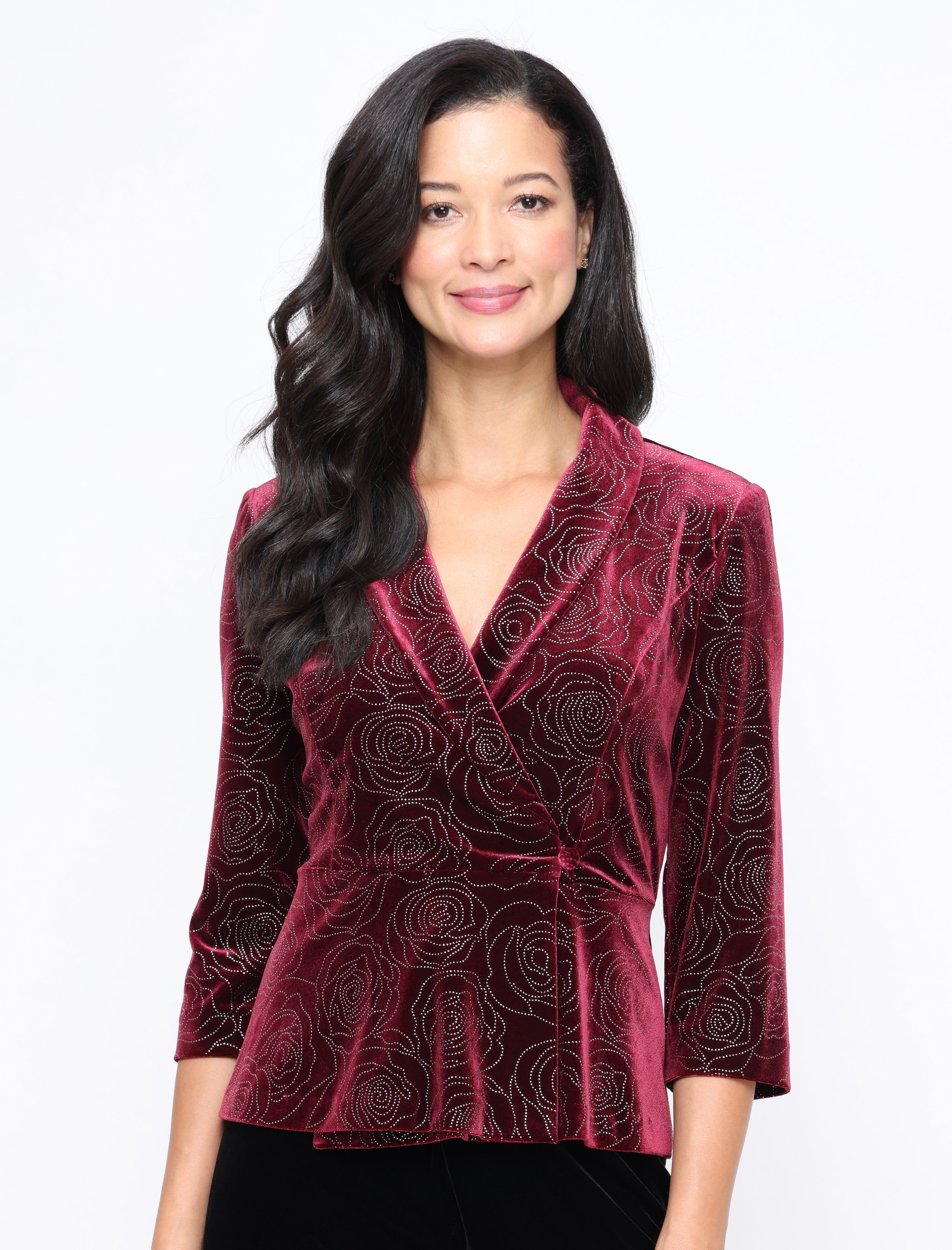 Top Evening Formal Fitted Velvet Top Wine