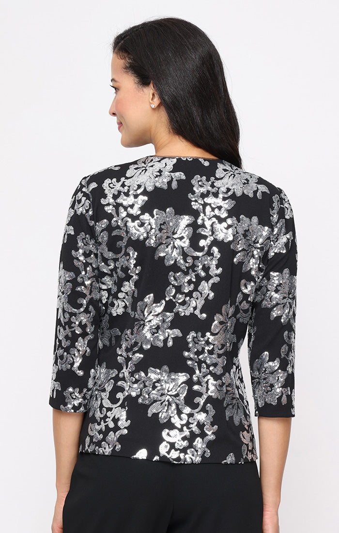 Top Sequin Formal Evening Top Black Silver
