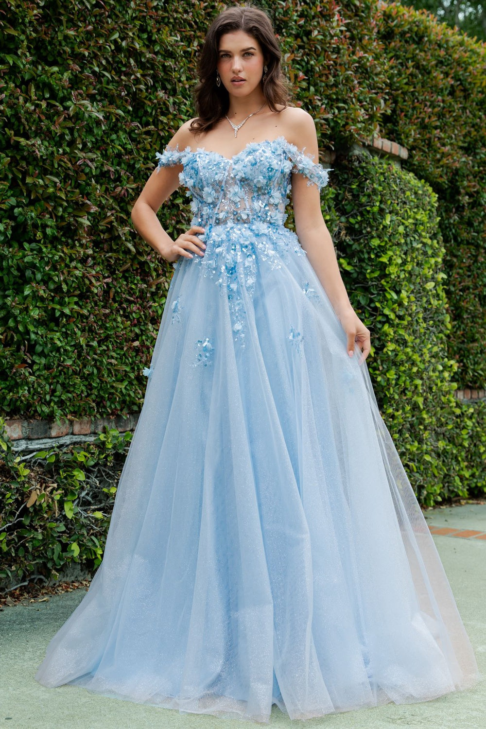Prom Dresses 3D Floral Applique Long Formal Sequin Prom Dress Cinderella Couture 8403J Blue