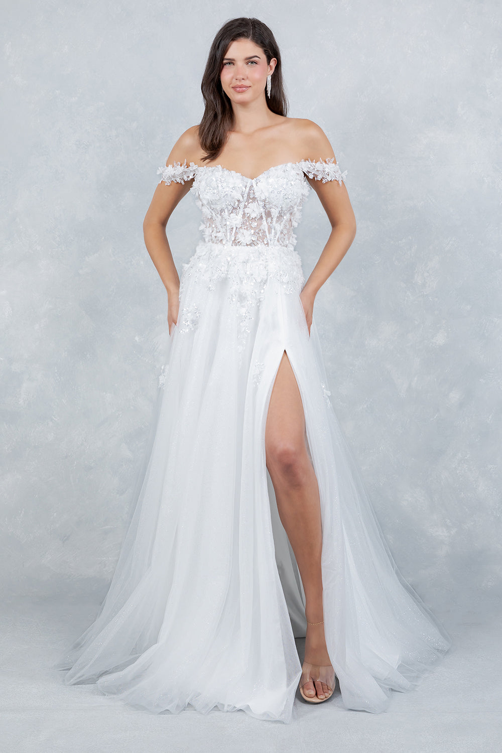 Wedding Dresses 3D Floral Applique Long Bridal Wedding Dress Cinderella Couture 8403J Off White
