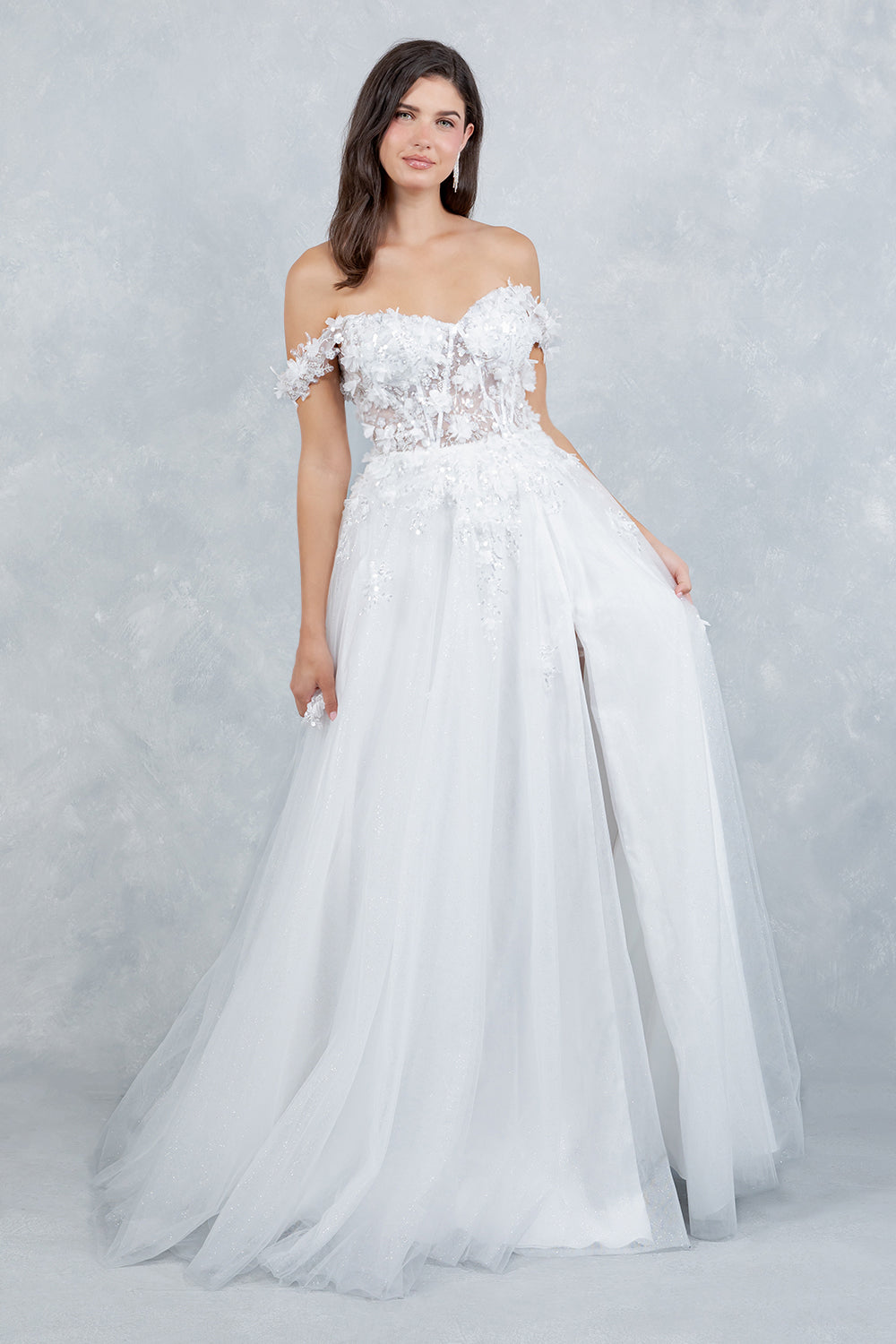 Wedding Dresses 3D Floral Applique Long Bridal Wedding Dress Cinderella Couture 8403J Off White