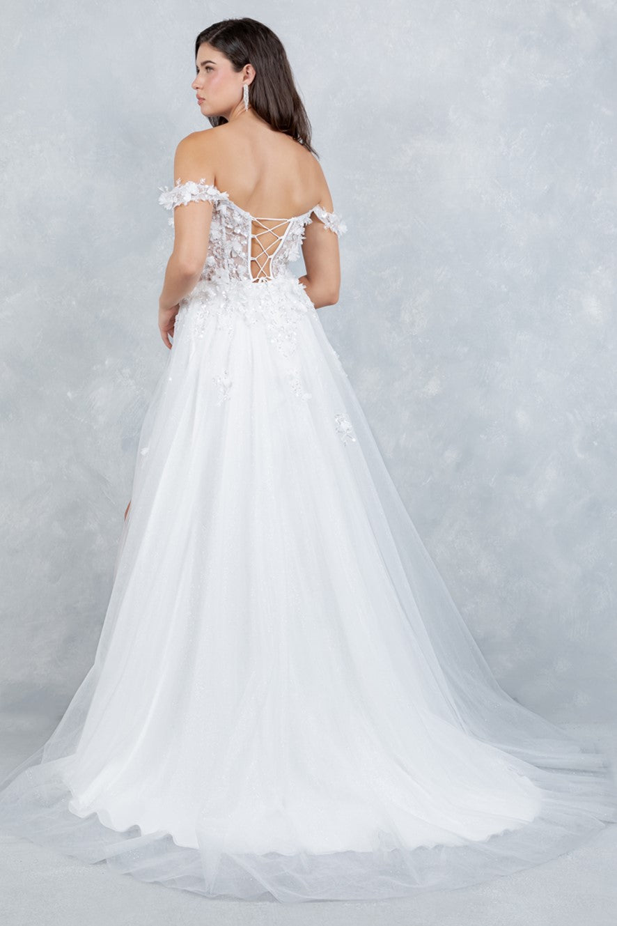 Wedding Dresses 3D Floral Applique Long Bridal Wedding Dress Cinderella Couture 8403J Off White