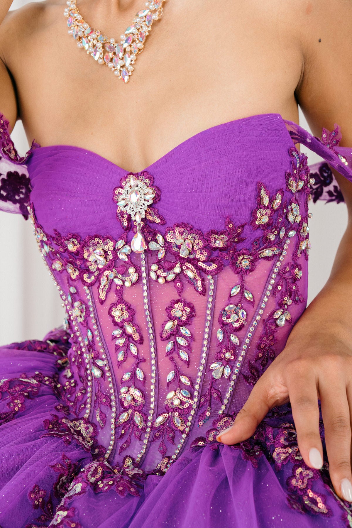 Quinceniera Dresses Long Ball Gown Sequin Quinceanera Dress Cinderella Couture 8405JQ Magenta Pp
