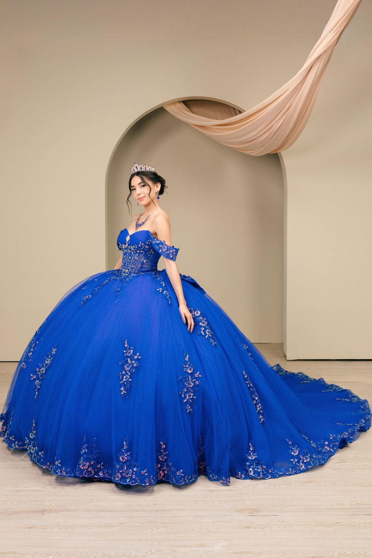 Quinceniera Dresses Long Ball Gown Sequin Quinceanera Dress Cinderella Couture 8405JQ Royal