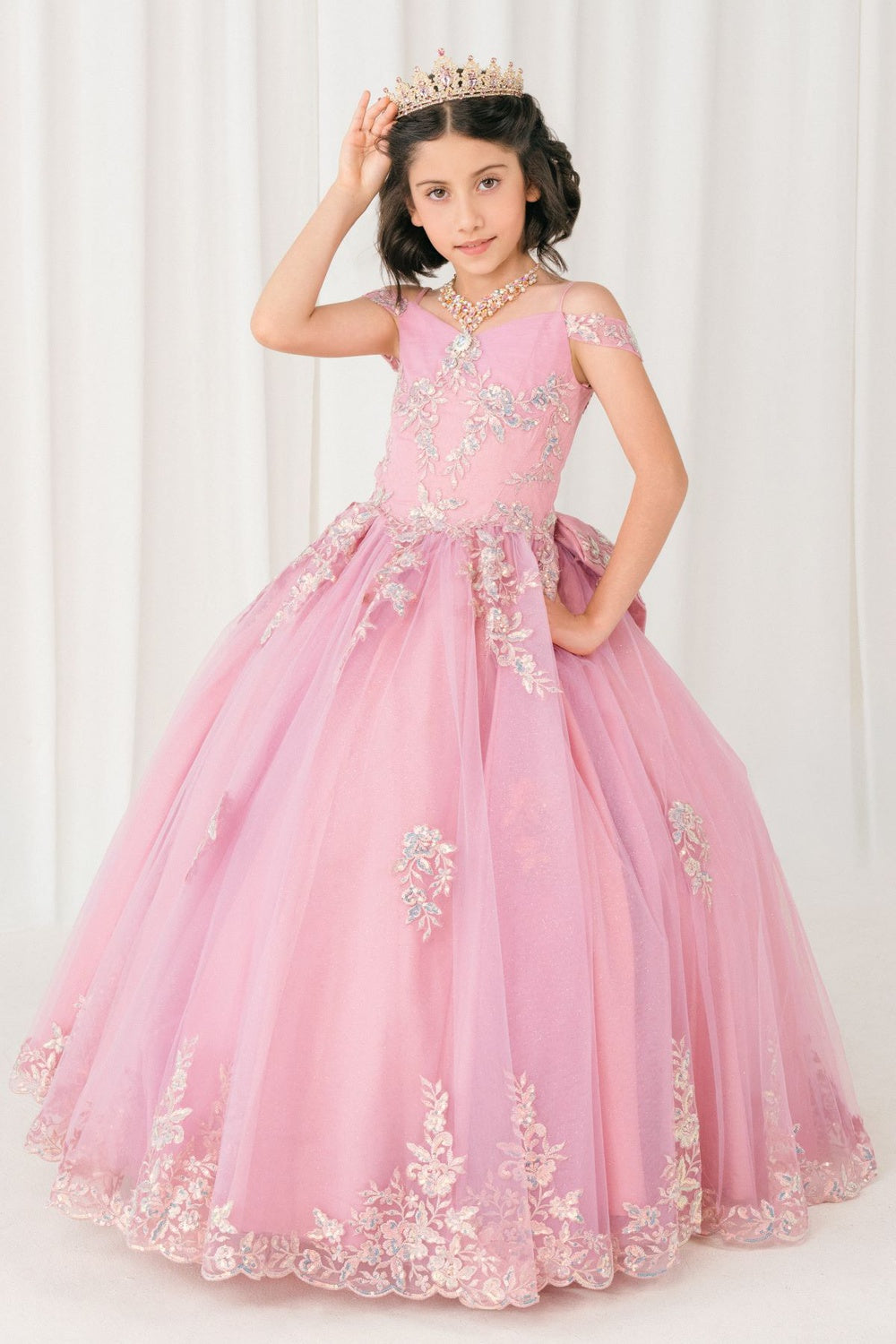 Flower Girl Dresses Applique Floral Ball Gown Flower Girl Dress Dusty Rose