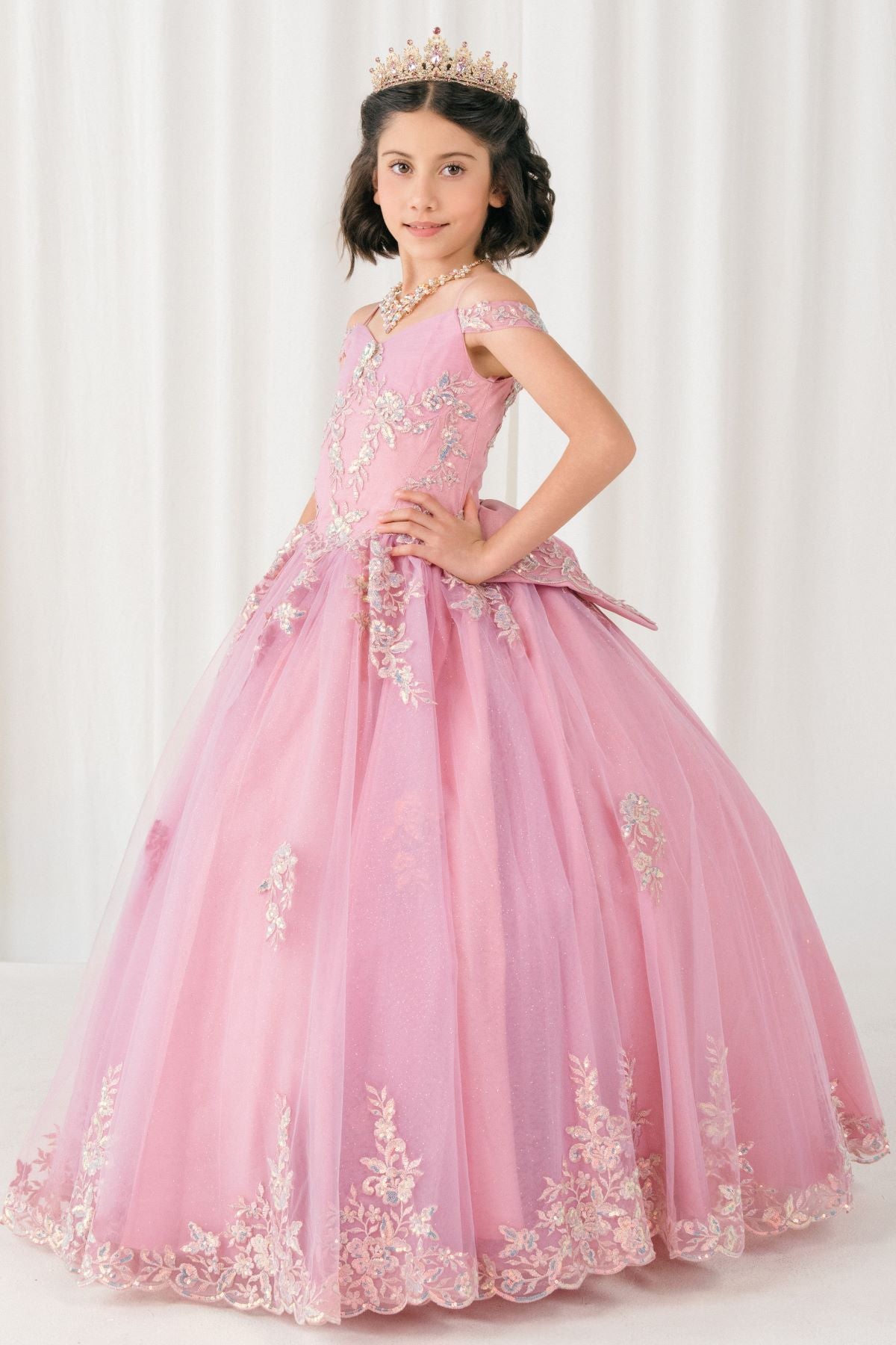 Flower Girl Dresses Applique Floral Ball Gown Flower Girl Dress Dusty Rose
