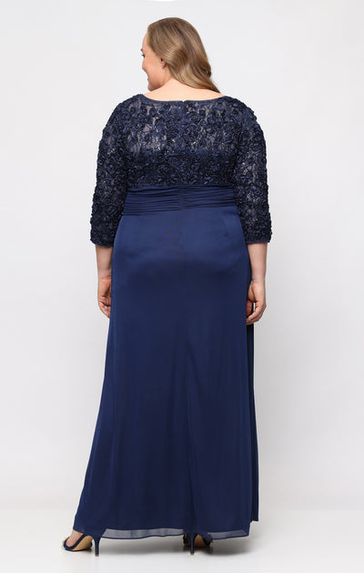 Navy V-Neck Floor-Length Lace Plus Size Dress with Empire Waist Alex Evenings 84122797
