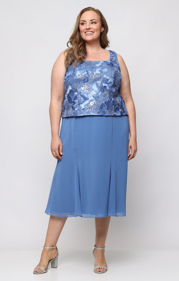 Brush Periwinkle Scoop Neck Midi Chiffon Formal Dress Jacket Alex Evenings 84122839